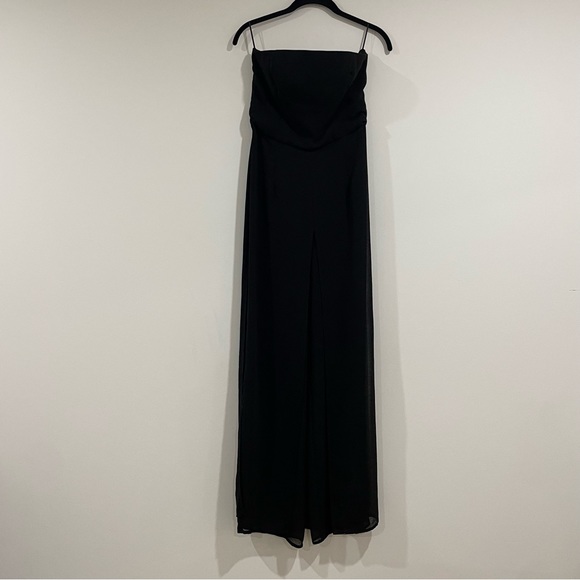 ASOS black tube top strapless jumpsuit sz US 6 sheer overlay pants layer boning - Picture 2 of 5